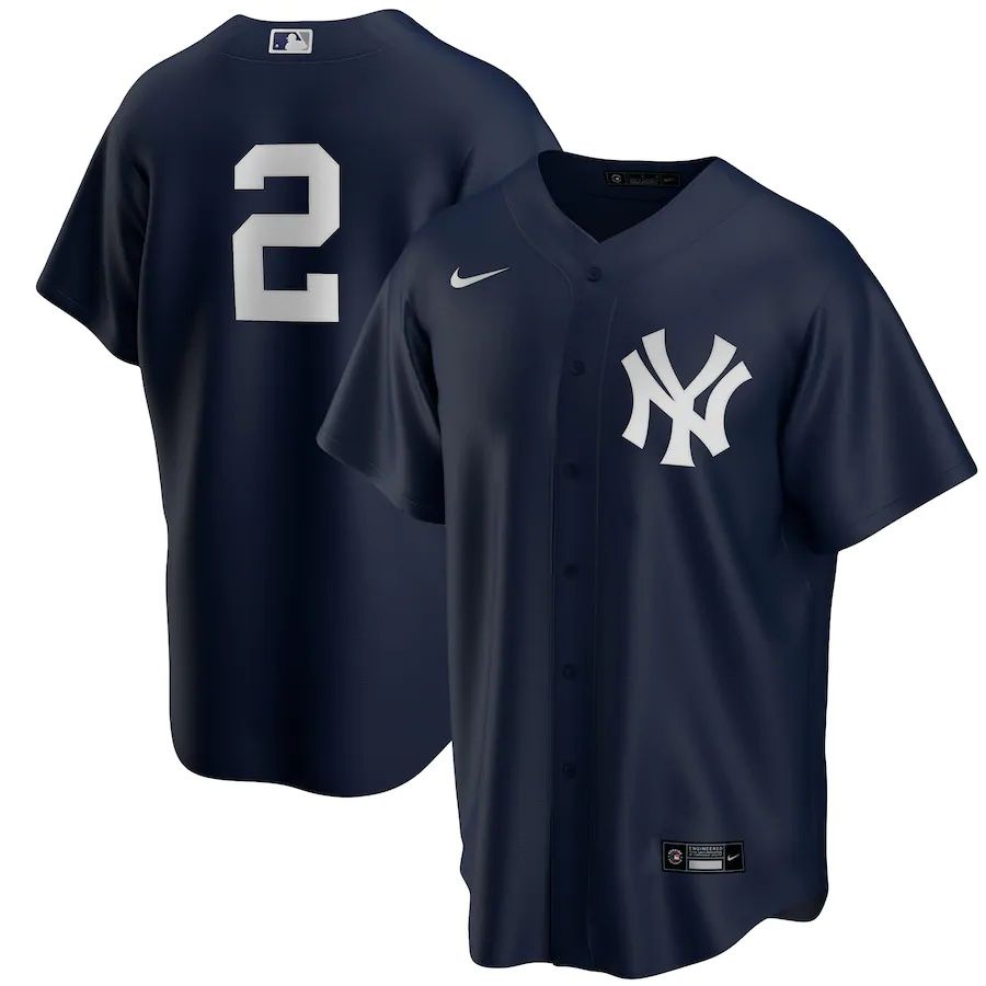 Mens New York Yankees #2 Derek Jeter Nike Navy Alternate Replica Player MLB Jerseys